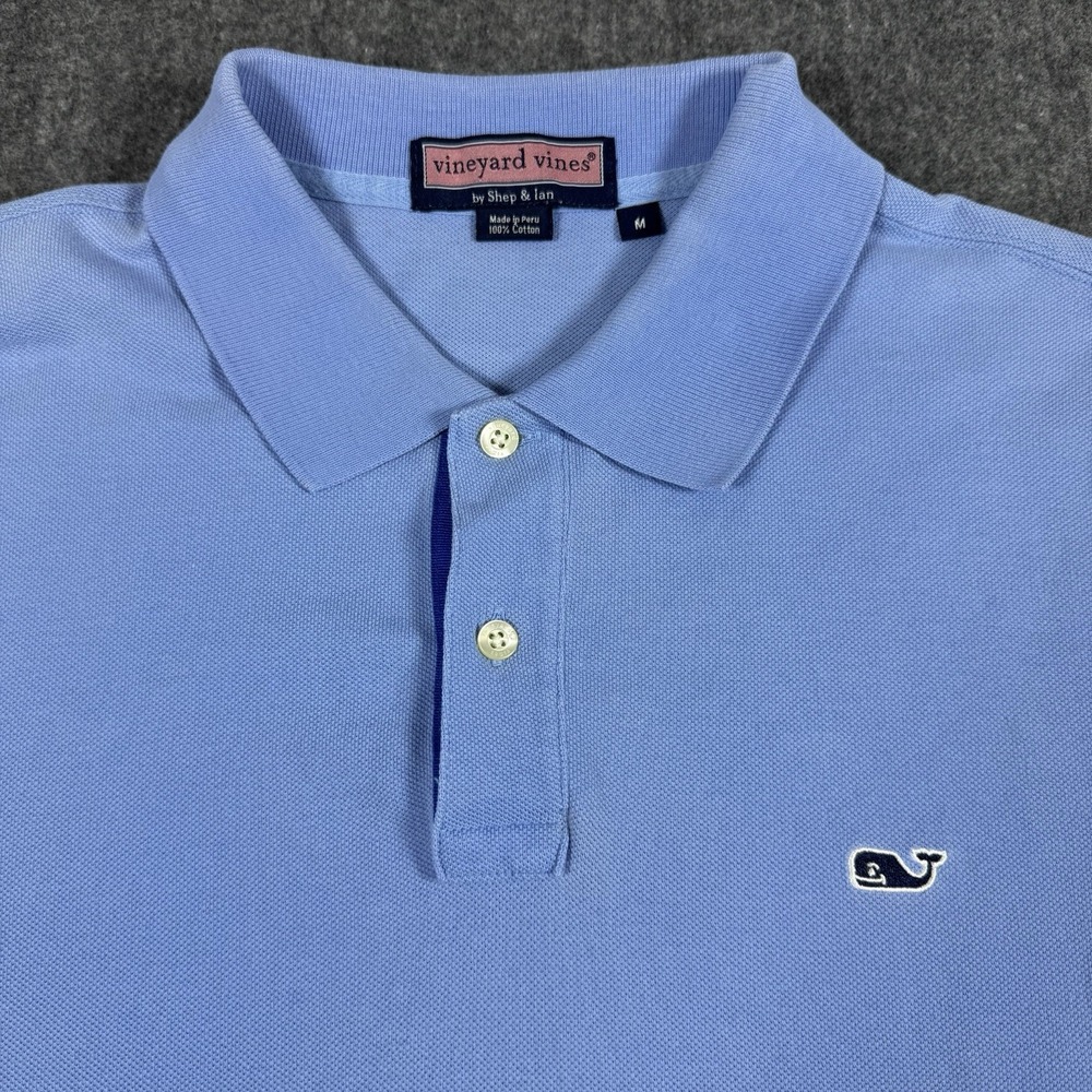 Vineyard Vines Men's Short Sleeve Polo Shirt Light Blue Pique Cotton Size M
